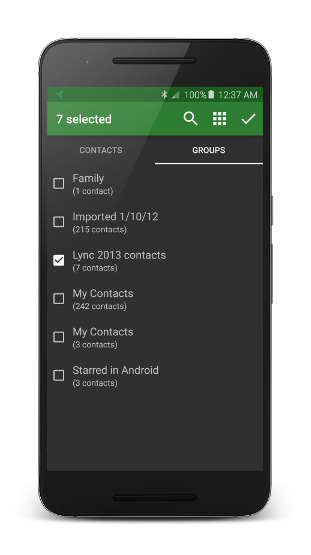 Contact picker dark theme