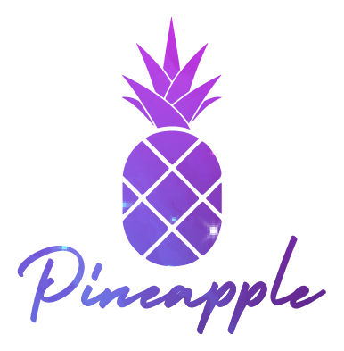 A picture of a pineapple with a galaxy behind it with the word 'pineapple' under it.