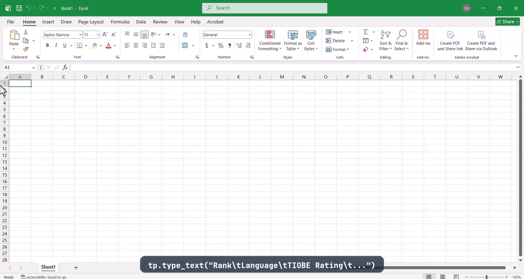 Touchpoint demo — AI agent creates a formatted Excel table using Touchpoint