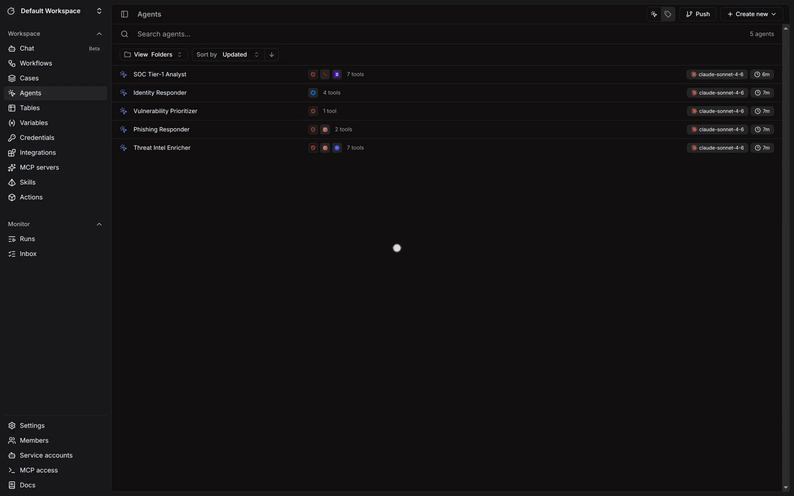Building an agent preset in Tracecat: adding VirusTotal tools with an approval gate, reviewing subagents, attaching a skill, and publishing a new version
