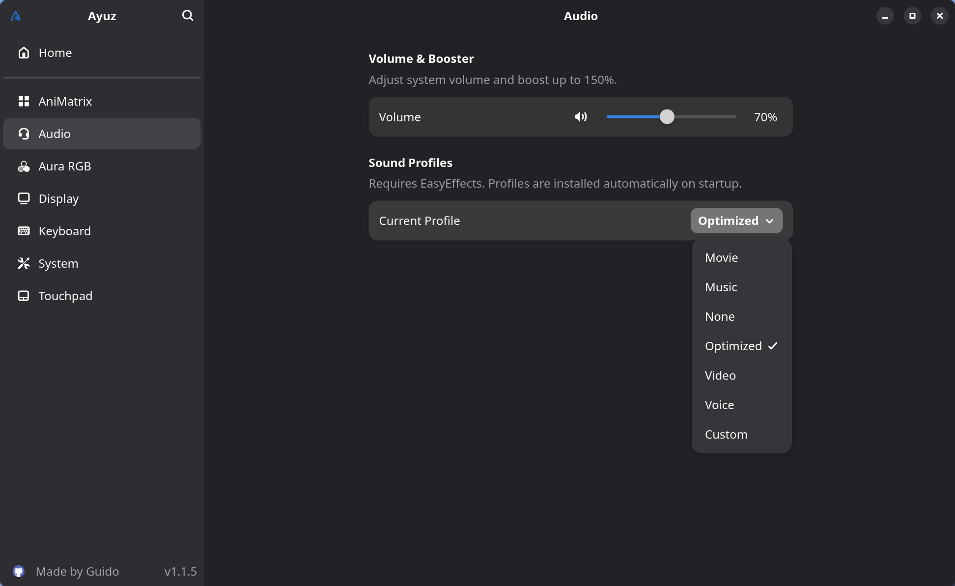 Audio settings