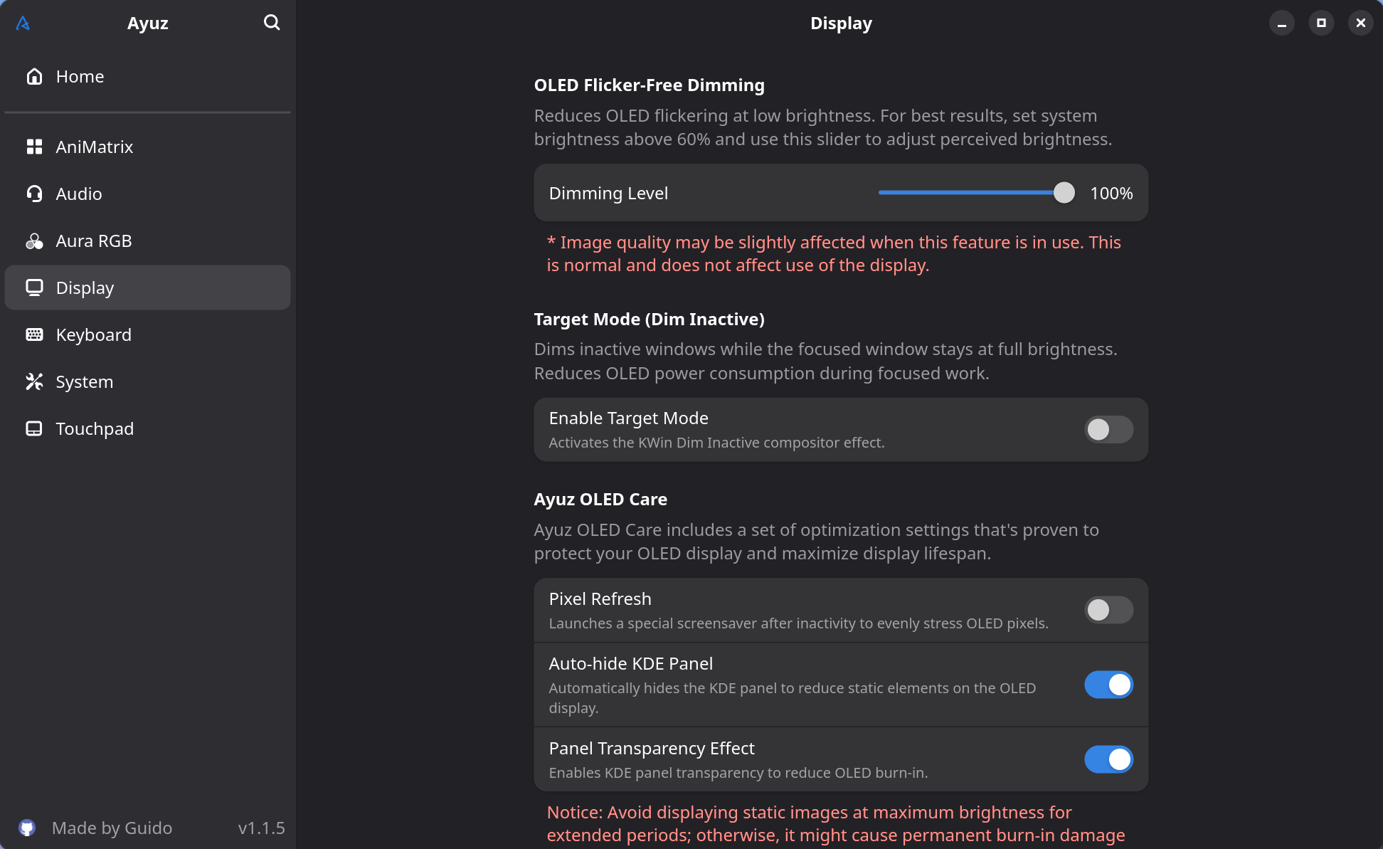 Display settings