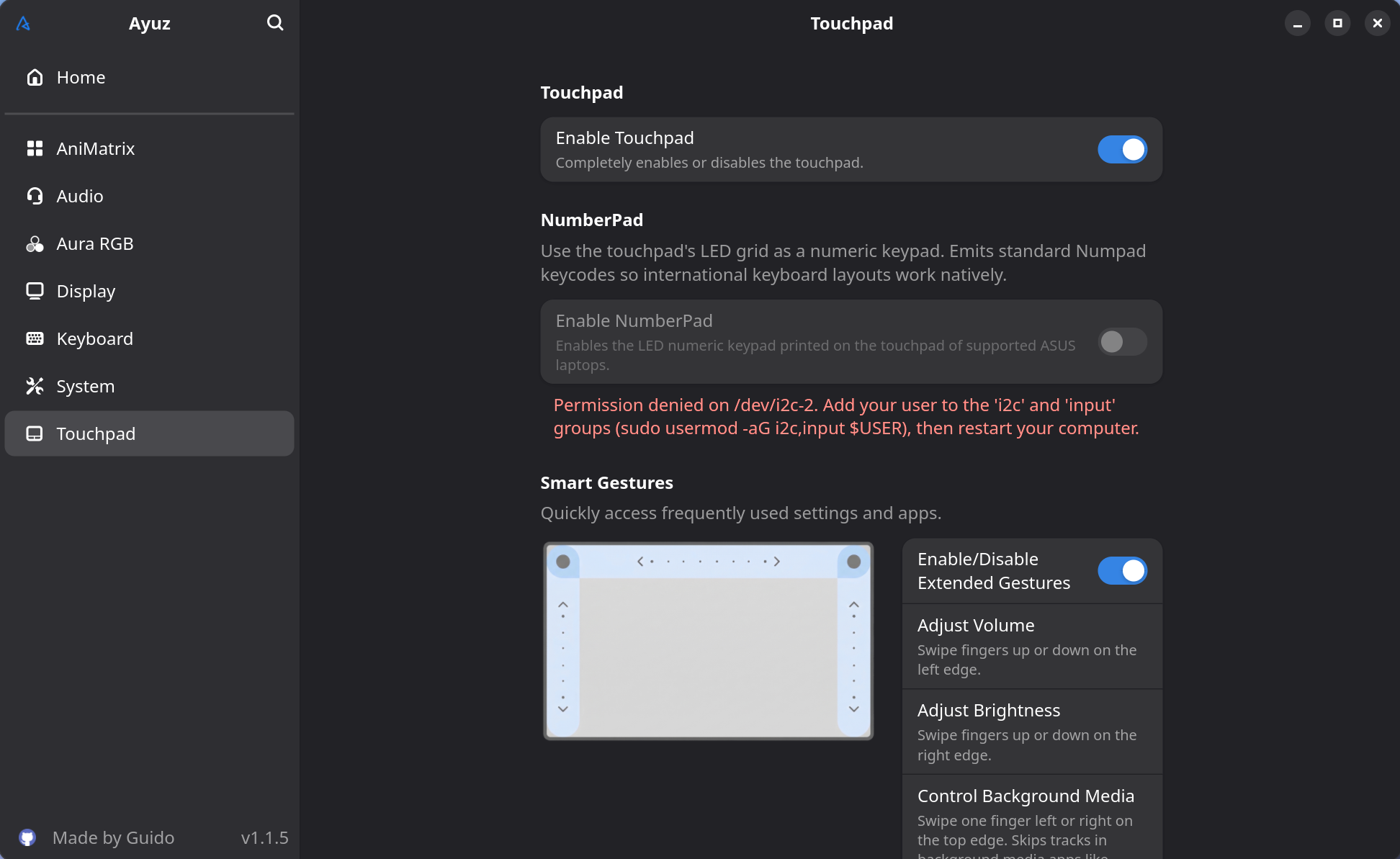 Touchpad settings
