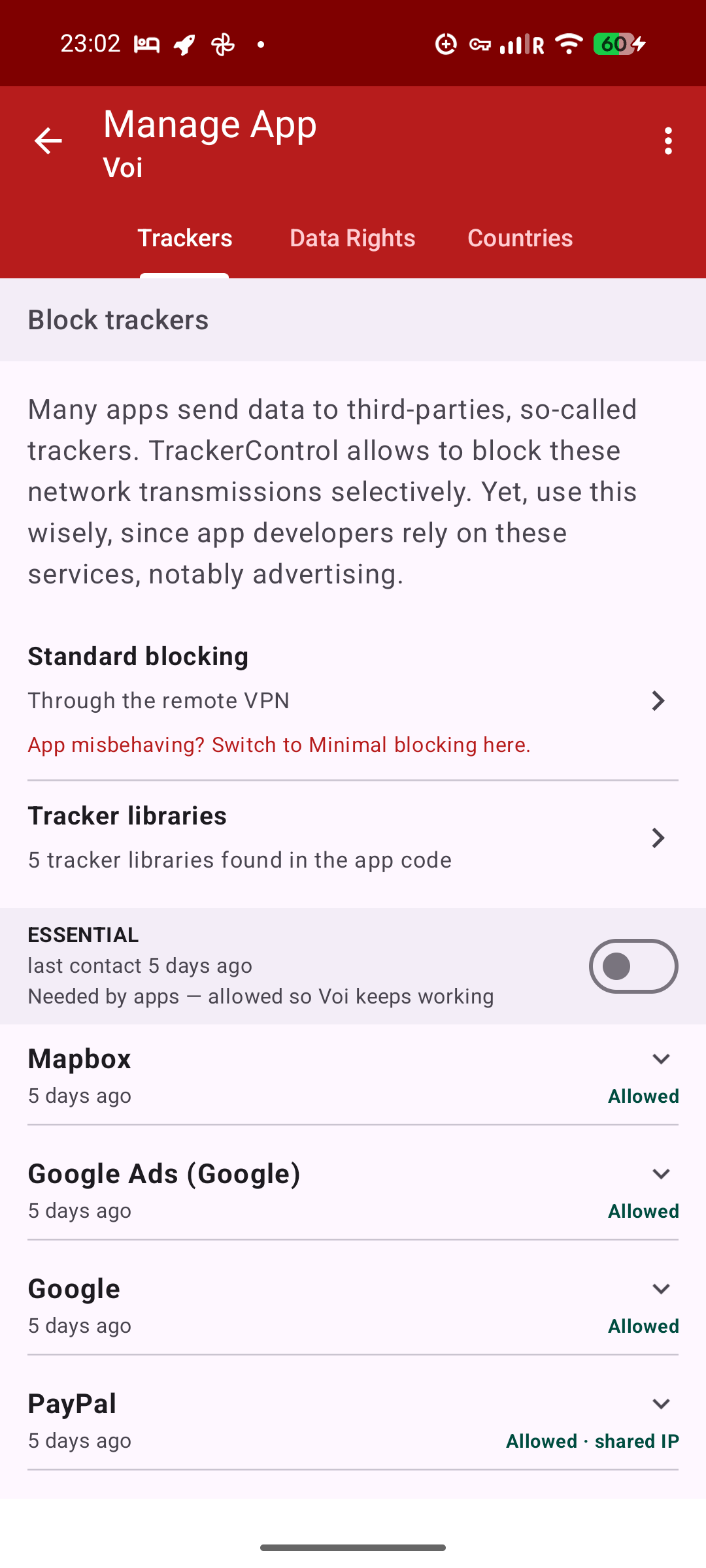 Per-app tracker blocking controls