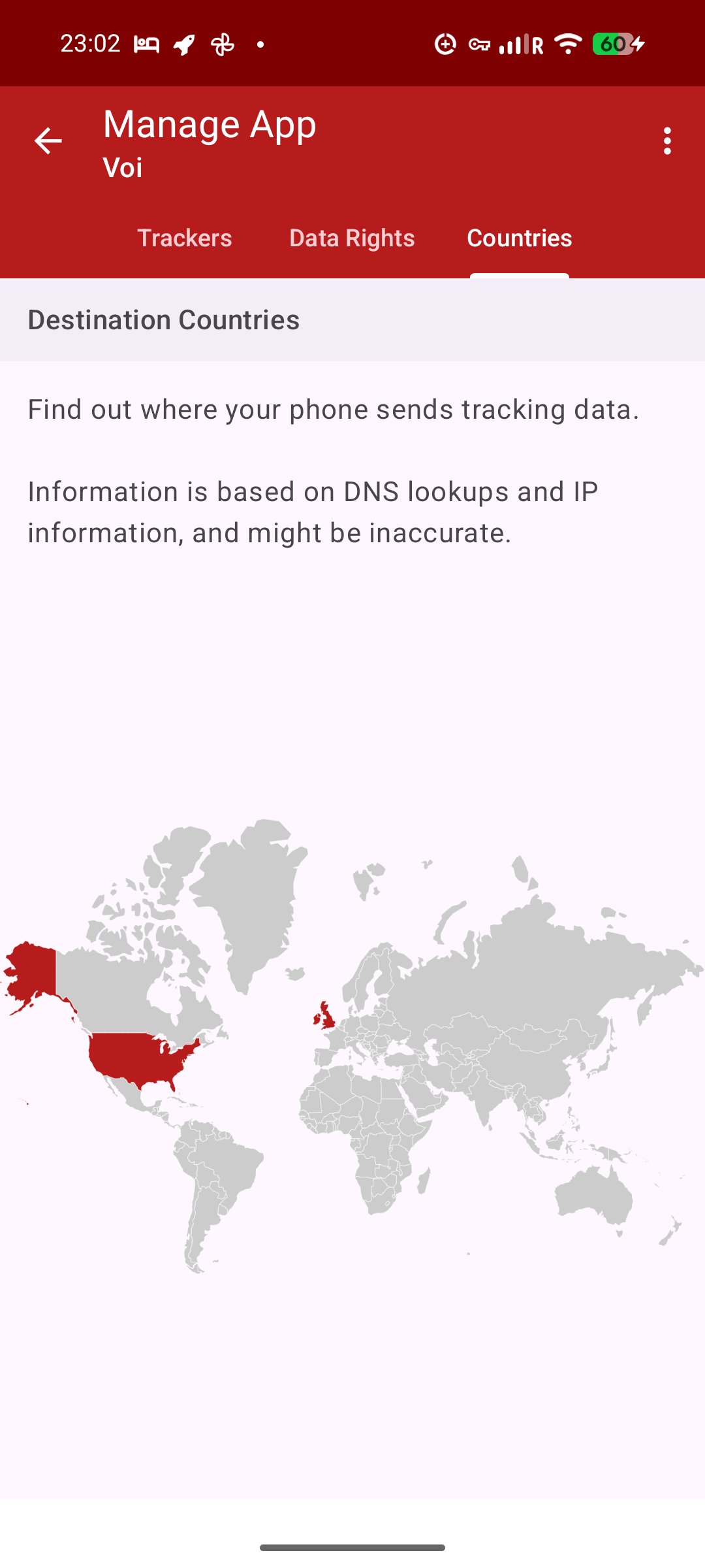 Destination countries based on DNS and IP information