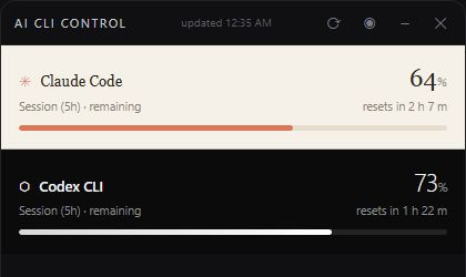 Main dashboard showing Claude Code and Codex CLI