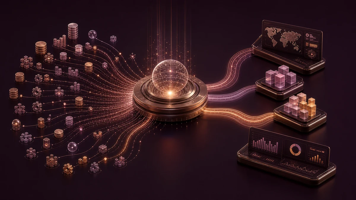 Structured signals converging into a central intelligence point