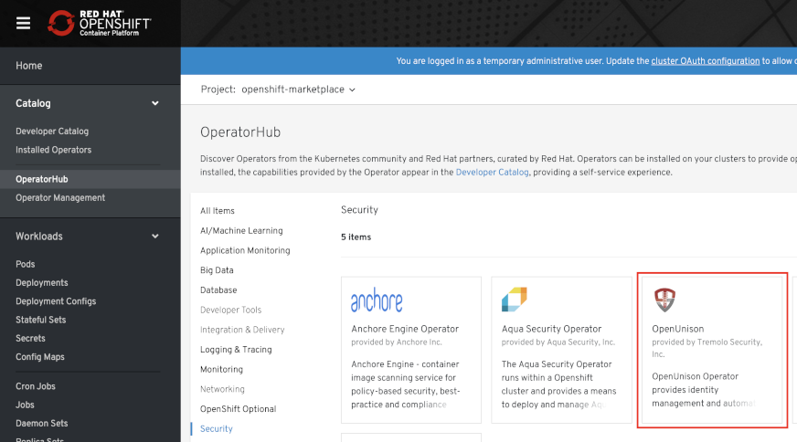 OpenUnison Operator in OCP4 OperatorHub