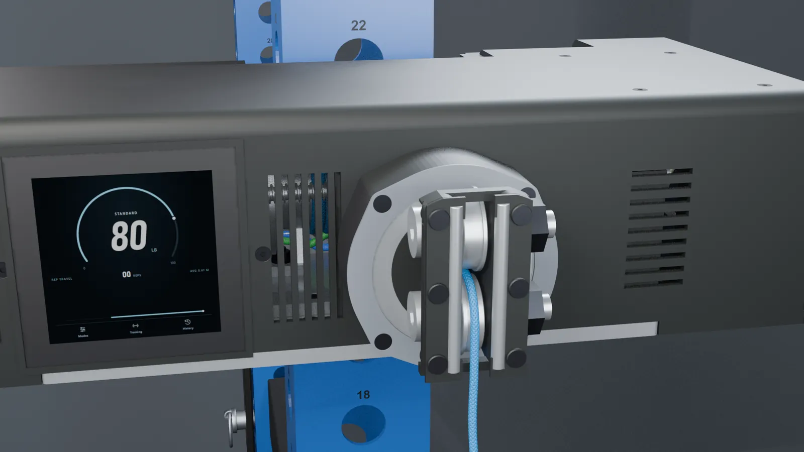 The Kinetiq Gym unit on a rack upright