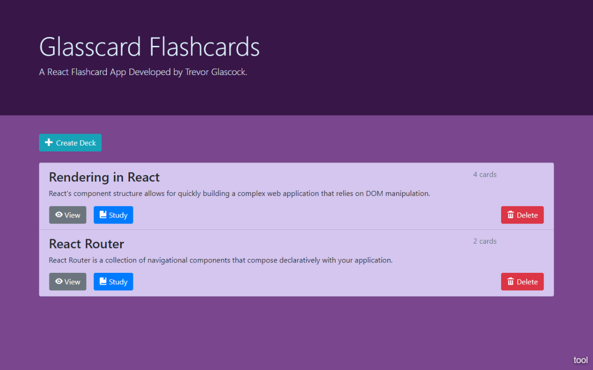 GitHub - TrevorGlascock/Glasscard-flashcards: Full-Stack React App