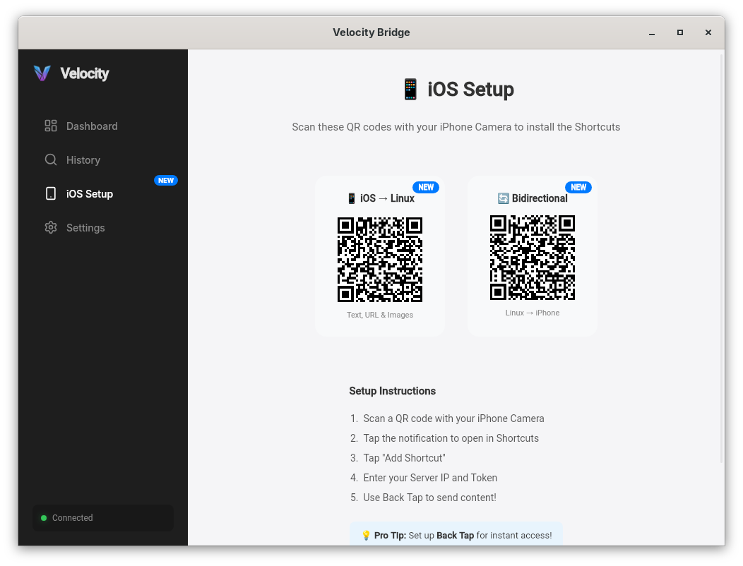 iOS Setup with QR Code Pairing