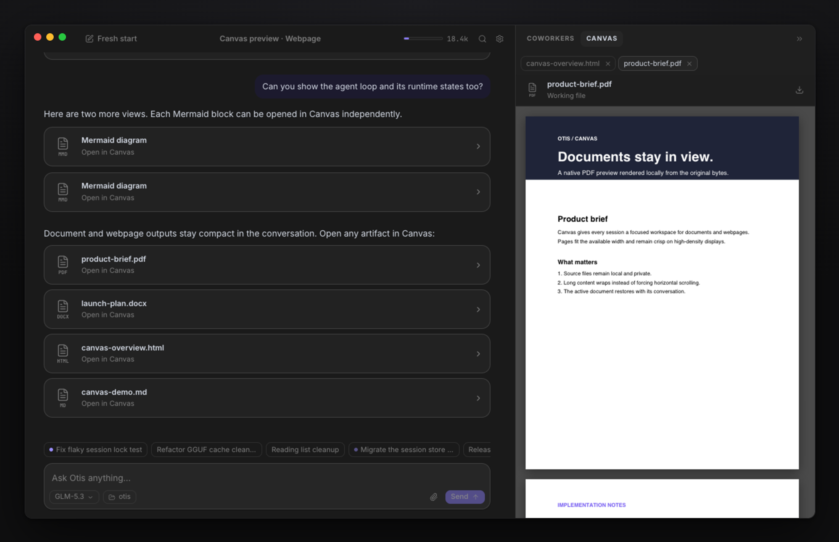 Canvas with document tabs and a PDF preview