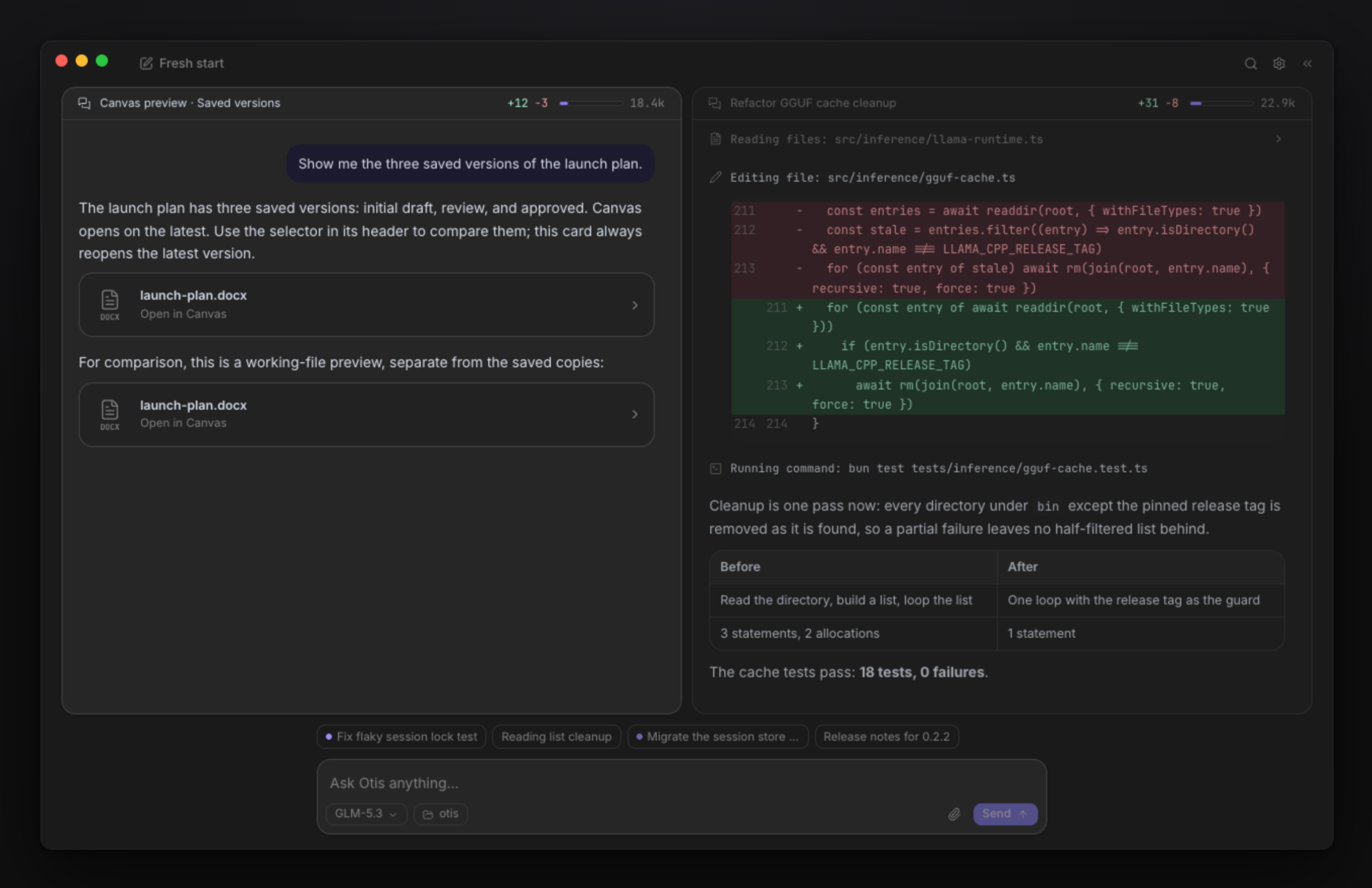 Two sessions side by side with the others as chips