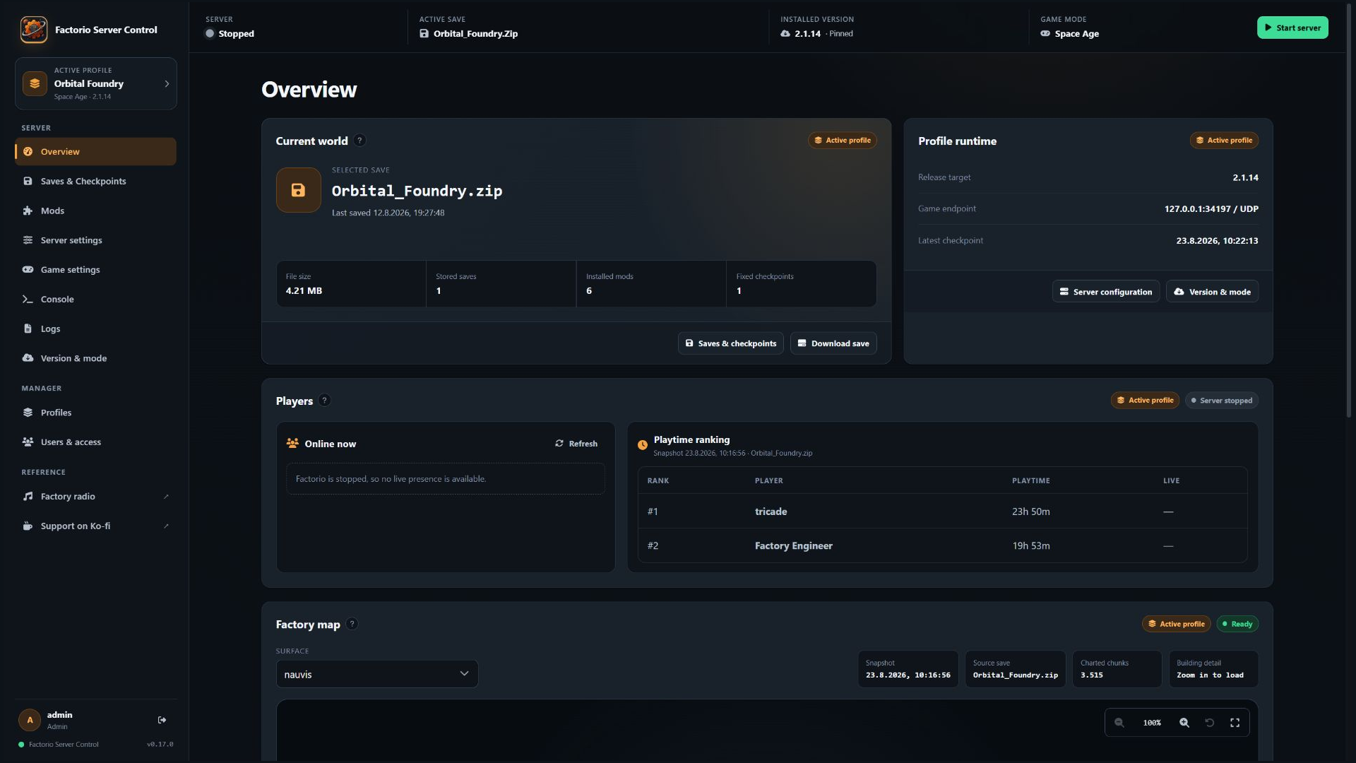 Factorio Server Control operational overview