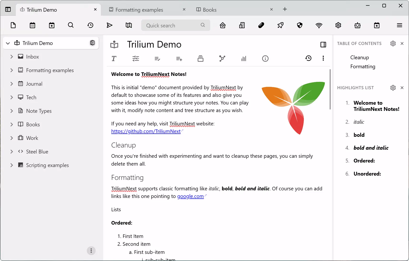 Trilium 桌面界面截图