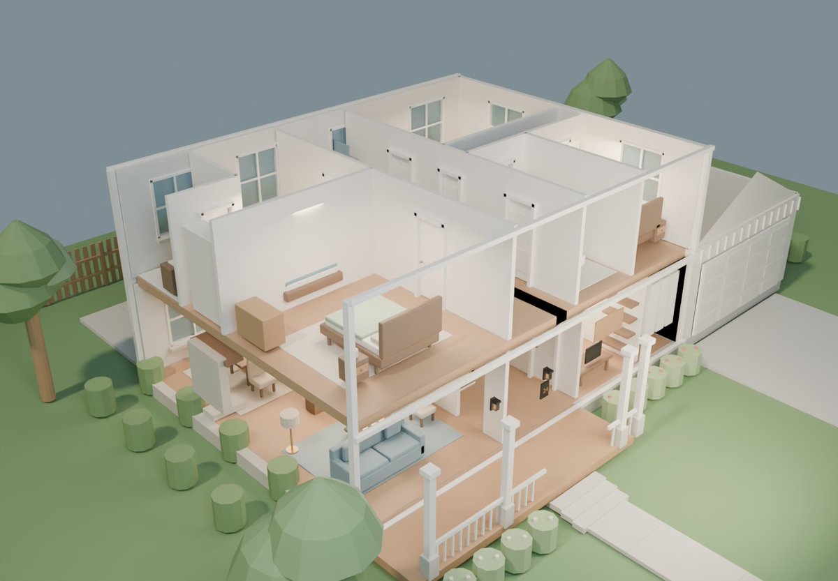 Two-story suburban house with interior