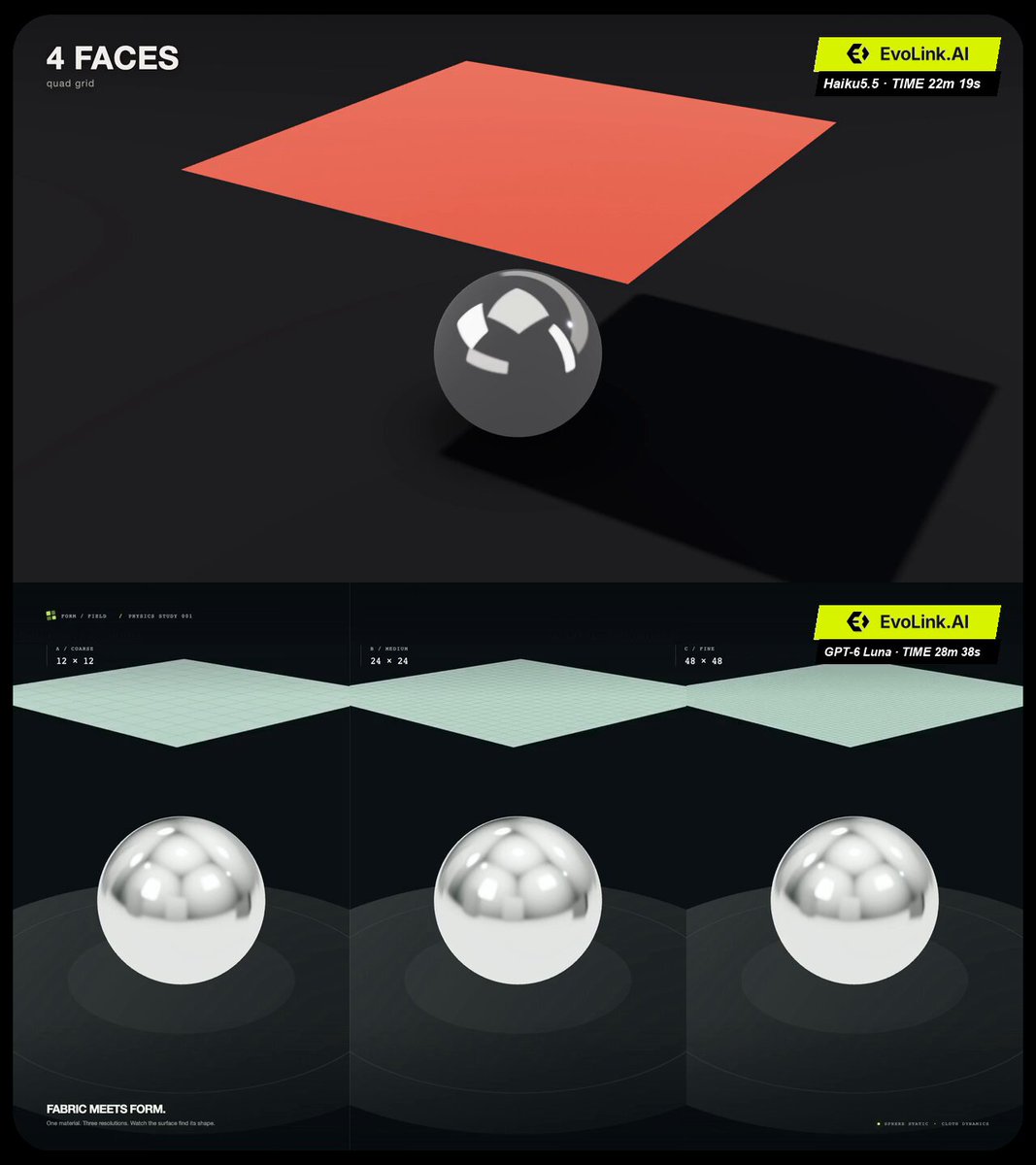 Interactive 3D cloth simulation on a chrome sphere