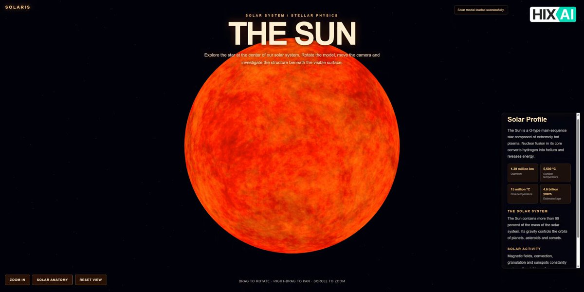 Interactive 3D Sun model website