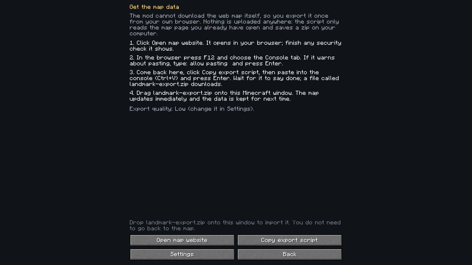The in-game instructions