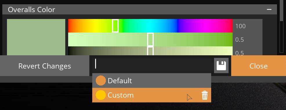 Screenshot of the expanded presets dropdown