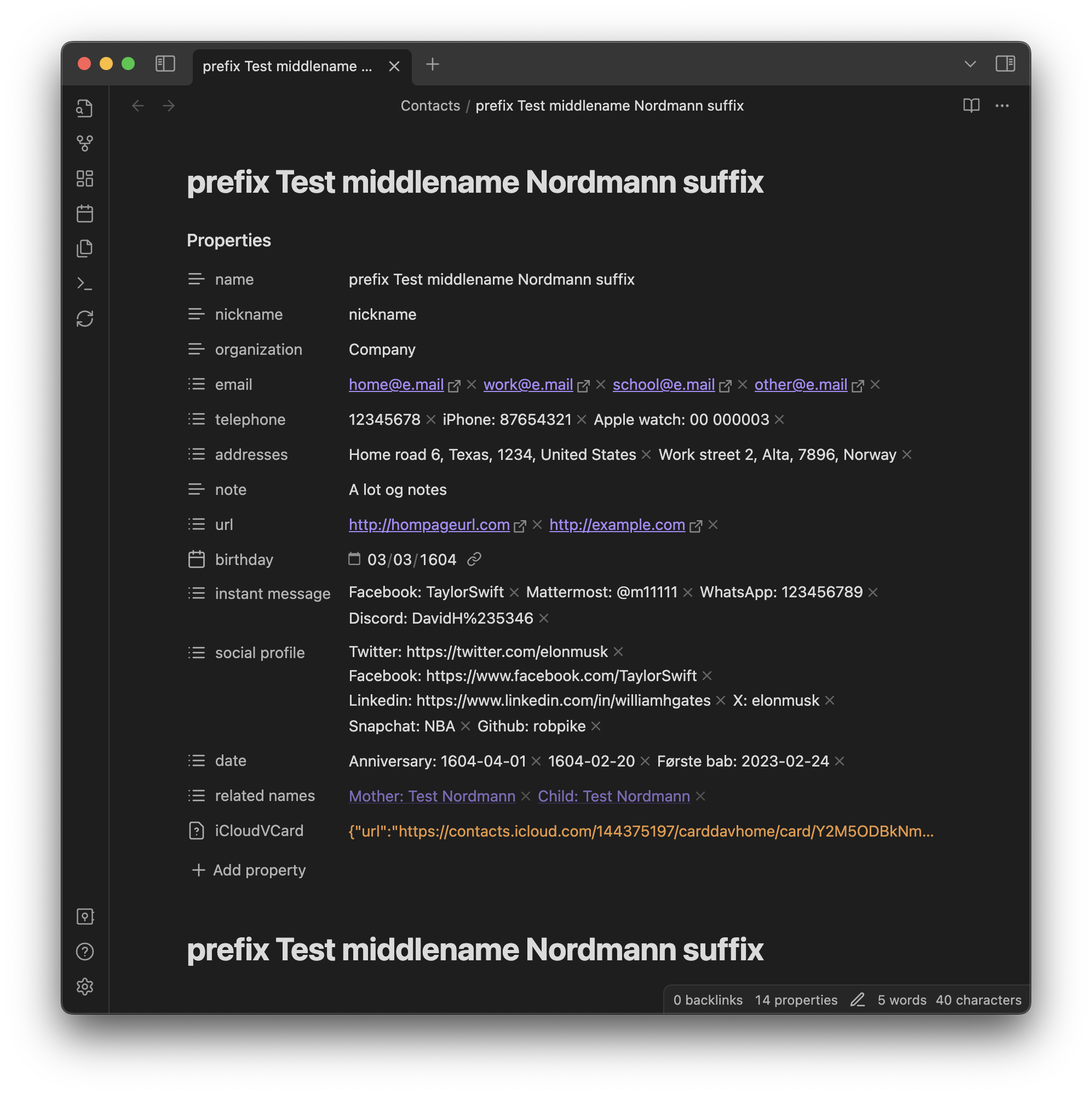 Example contact file