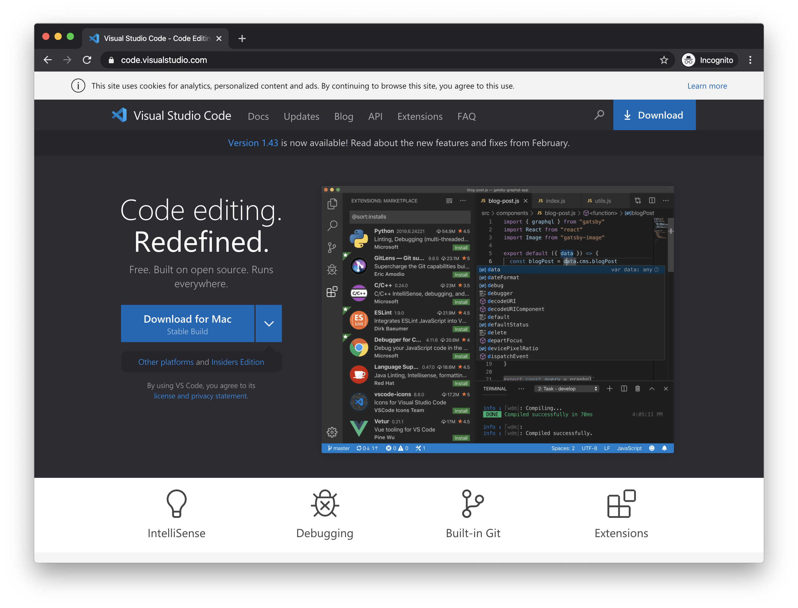 The VSCode homepage