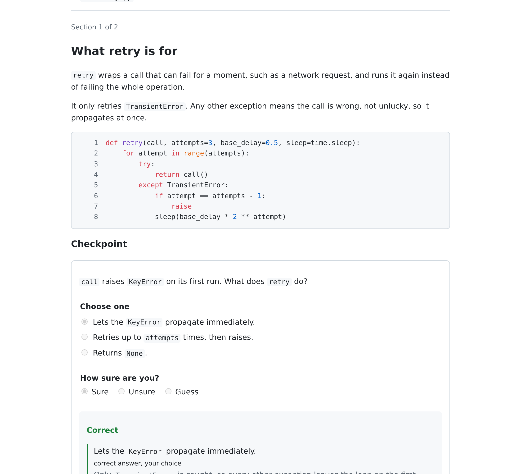 A grokcheck lesson: an explanation, the code it covers, and an answered checkpoint