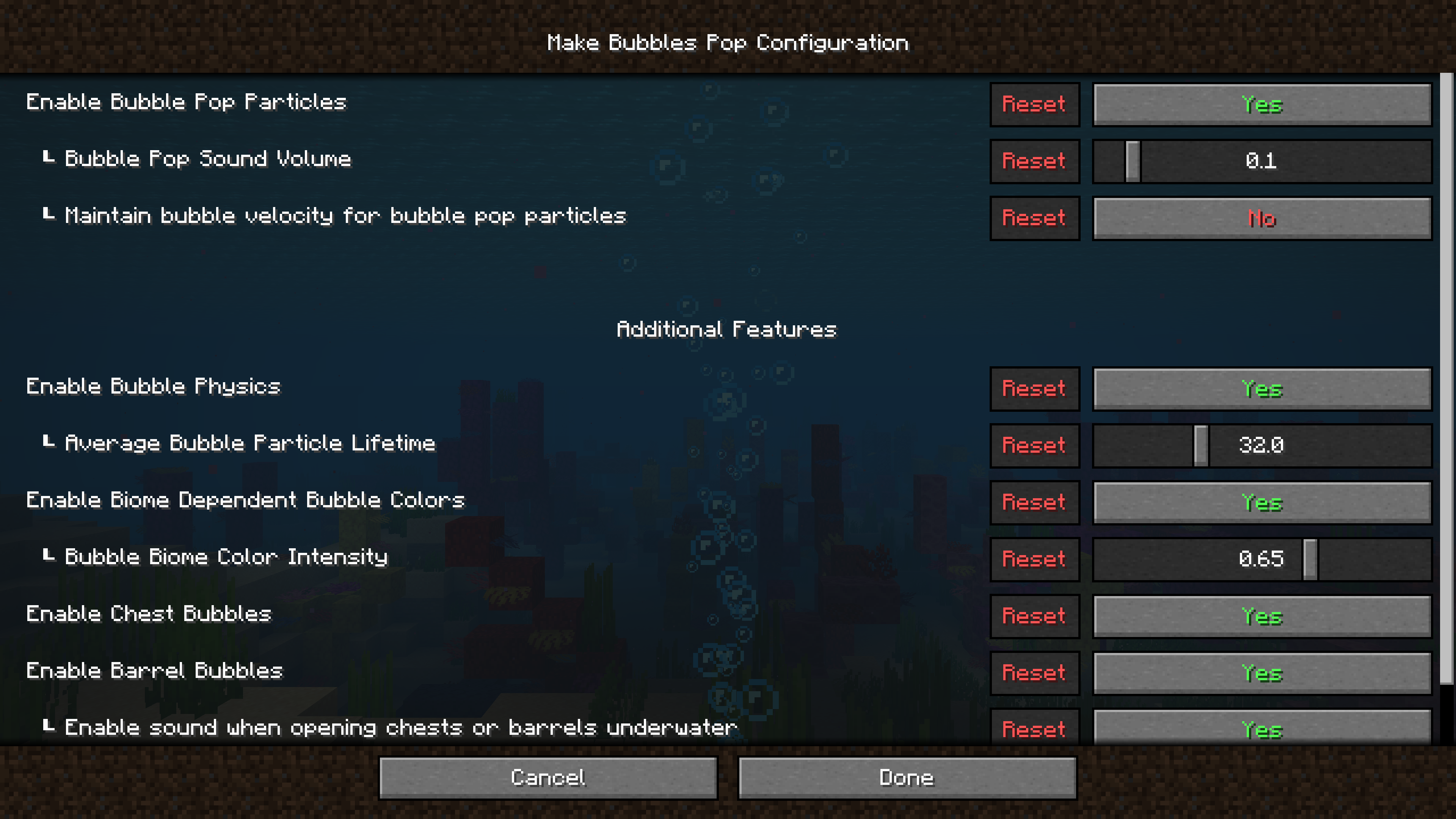 Ingame screenshot of the settings menu