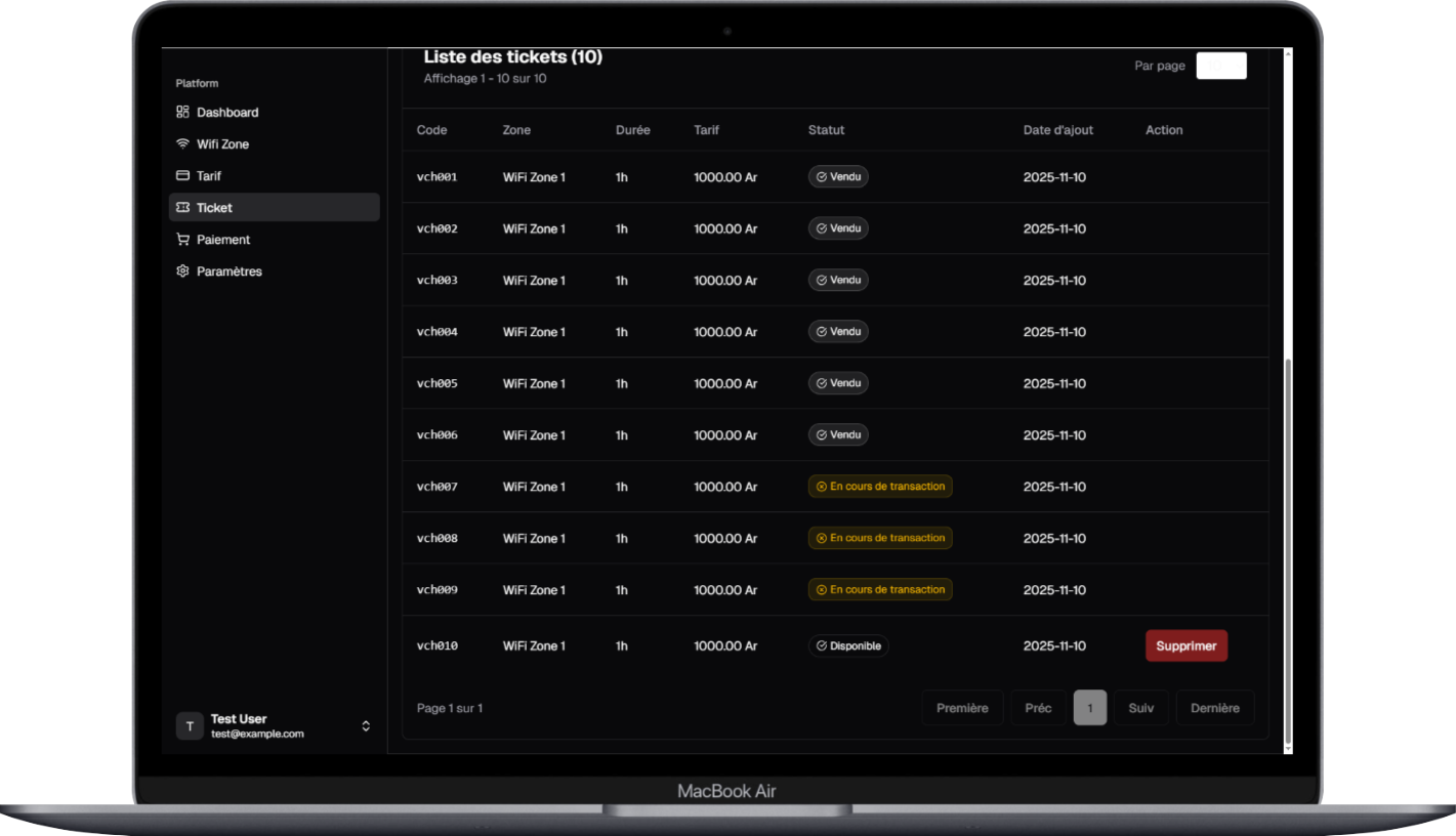 Ticket imprimé exemple