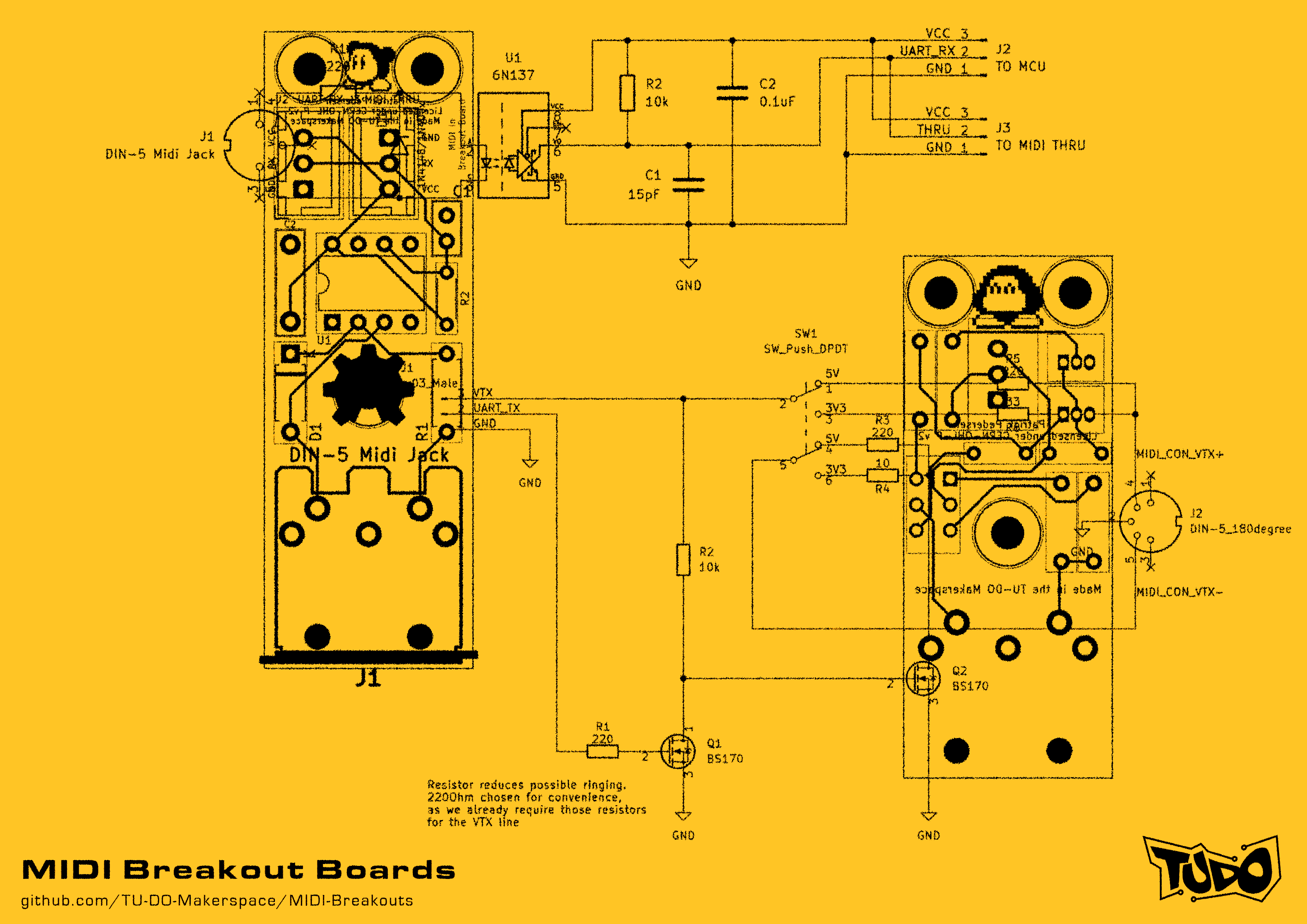 MIDI Output Breakout Board, from the project README