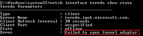 Failed to open tunnel adapter