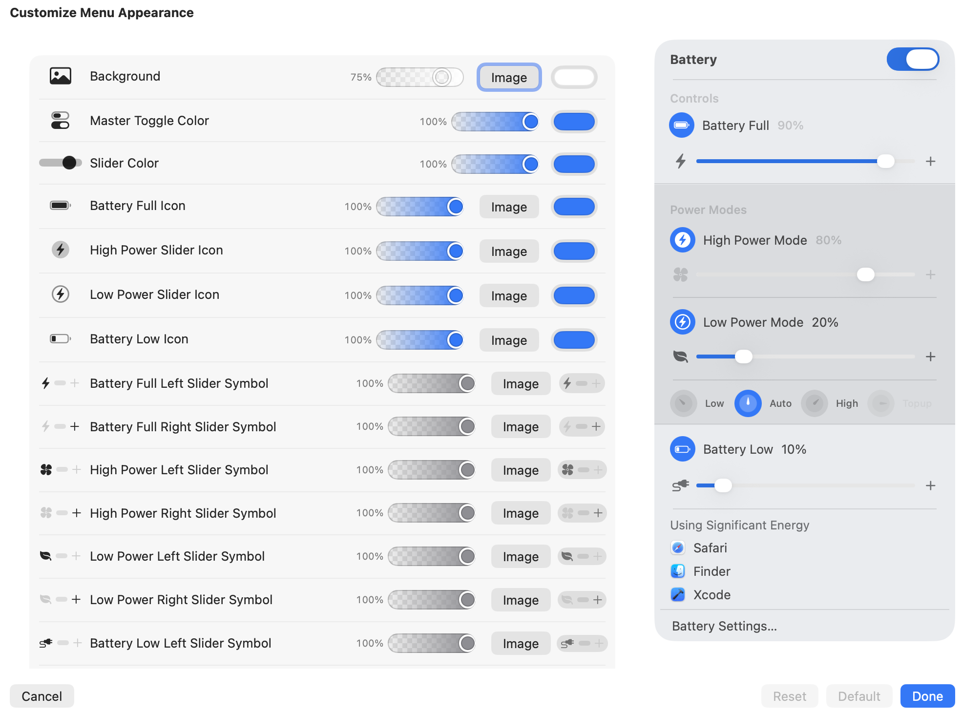 Menu appearance customization and preview