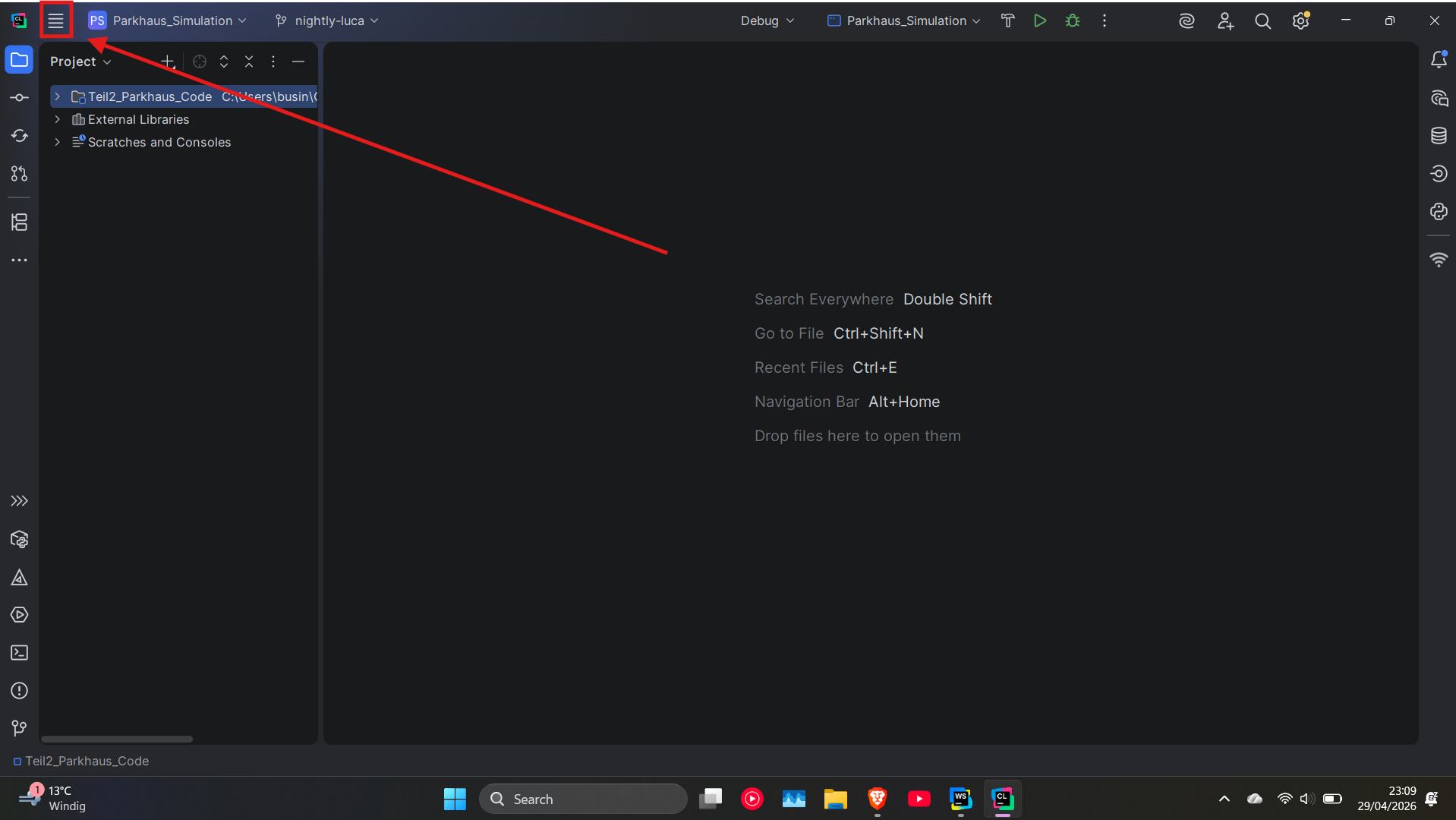 CLion main menu with Settings highlighted