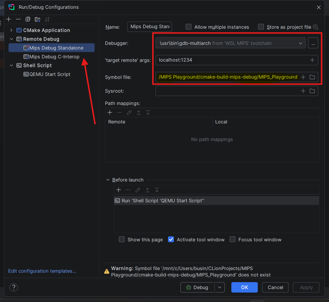 Remote Debug configuration with WSL gdb-multiarch