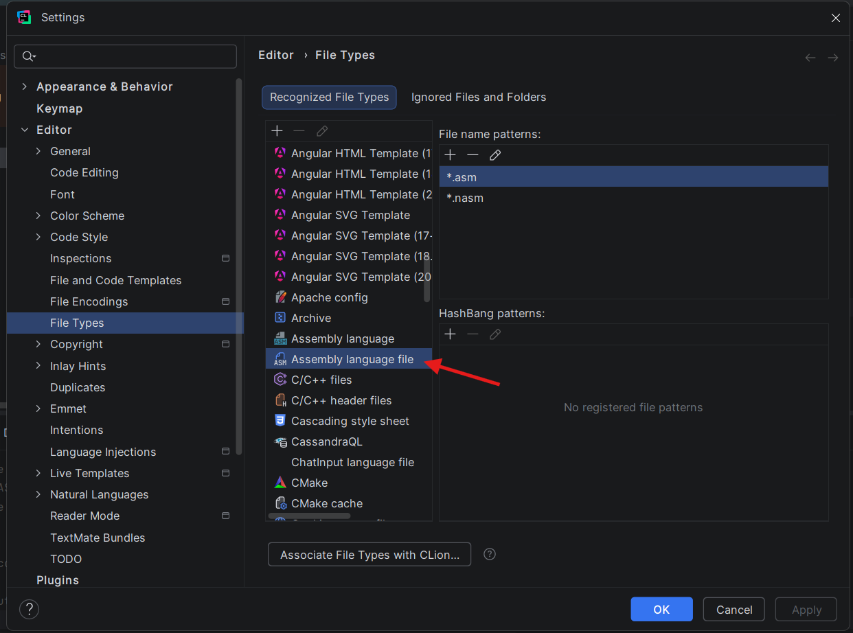 Adding .asm and .nasm to Assembly Language File