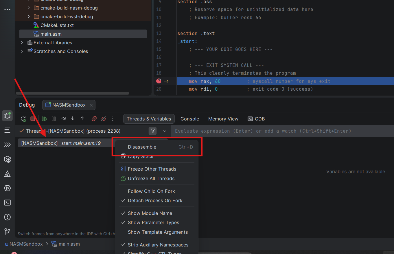 Right-click Disassemble on the call stack