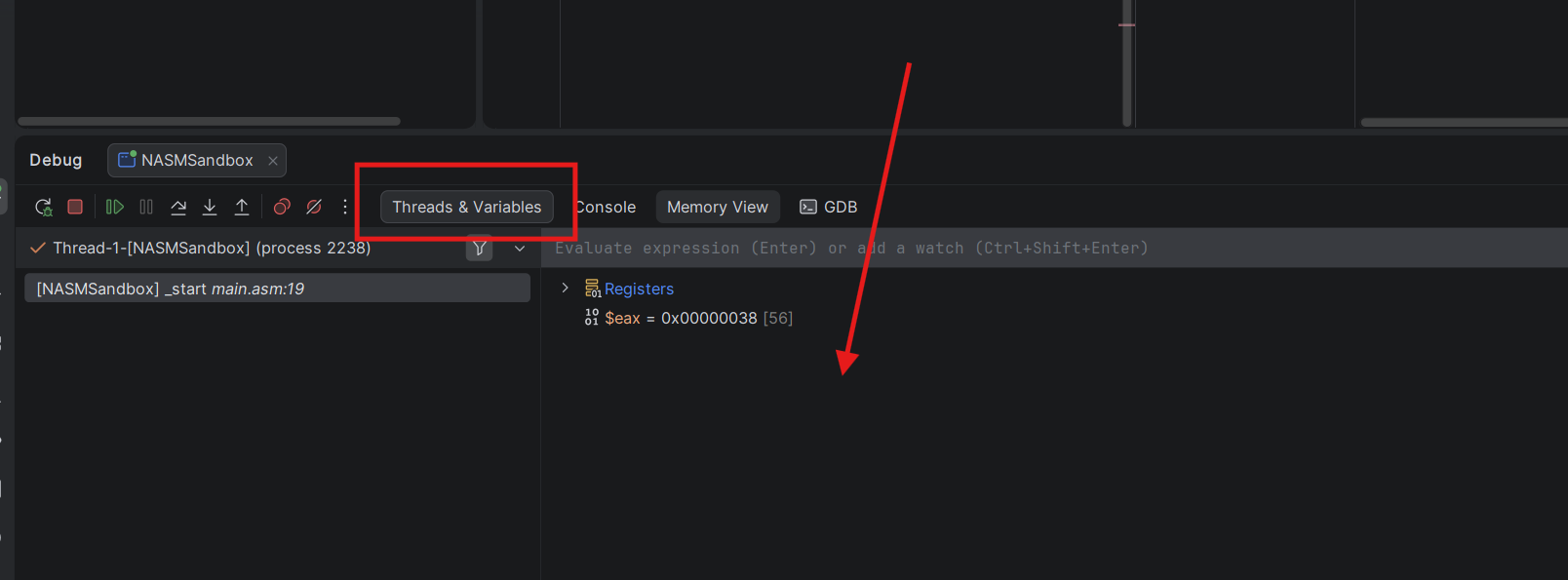 Right-click in Threads & Variables