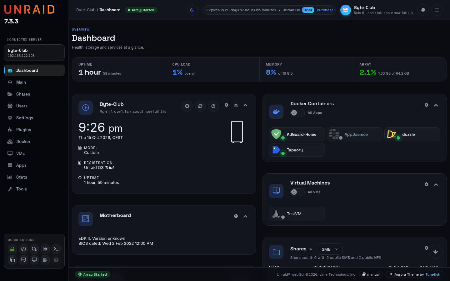 Dashboard with the menu in a sidebar