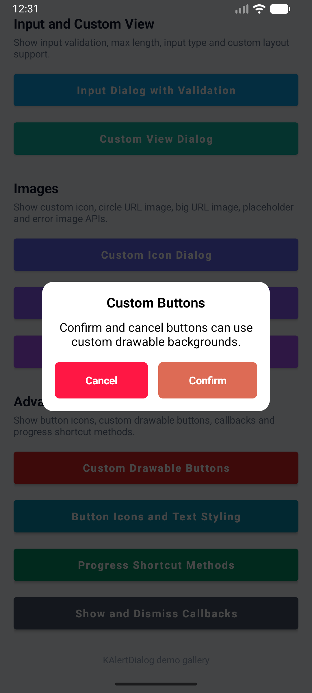 KAlert Dialog Custom Button Drawable Dialog