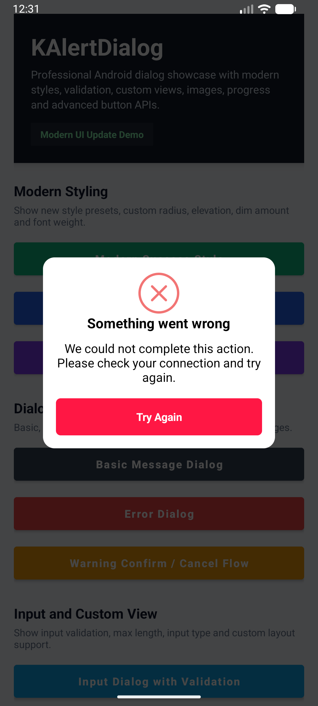 KAlert Dialog Error Dialog