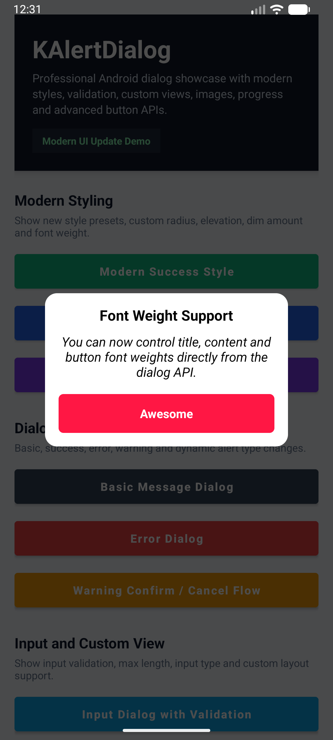 KAlert Dialog Title and Content Font Weight
