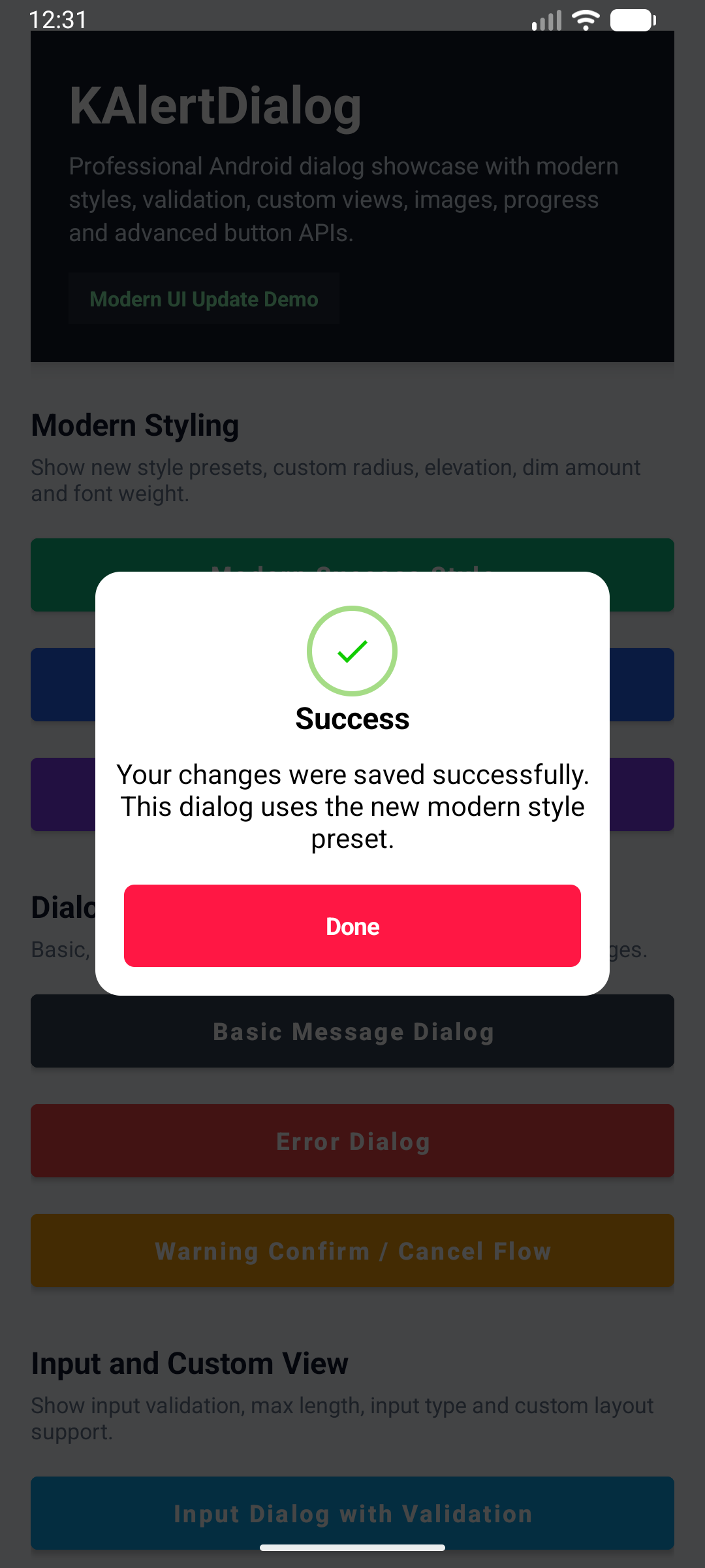 KAlert Dialog Modern Success Dialog