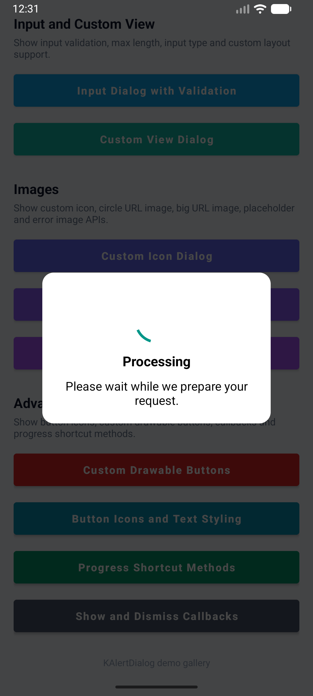 KAlert Dialog Progress Shortcut Methods