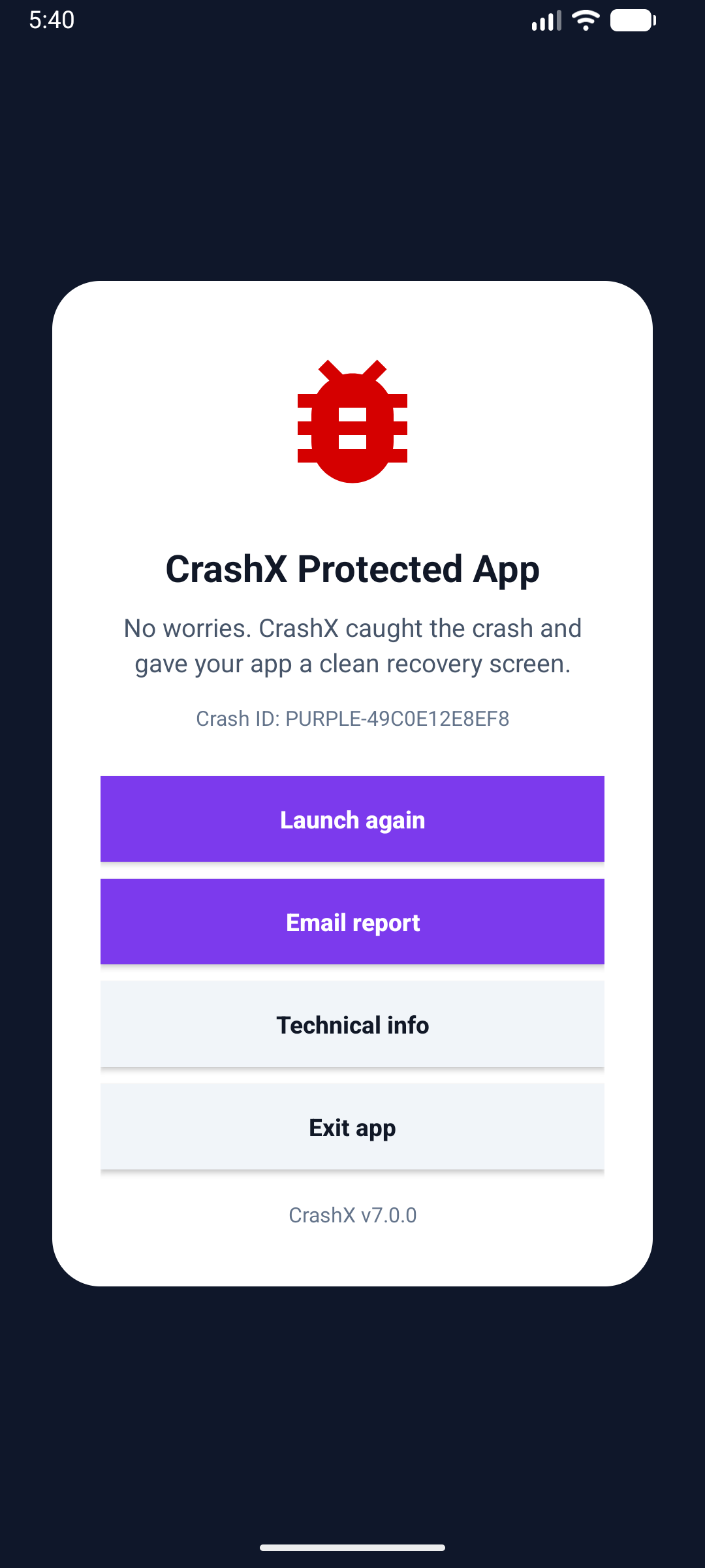 CrashX Sample Screen