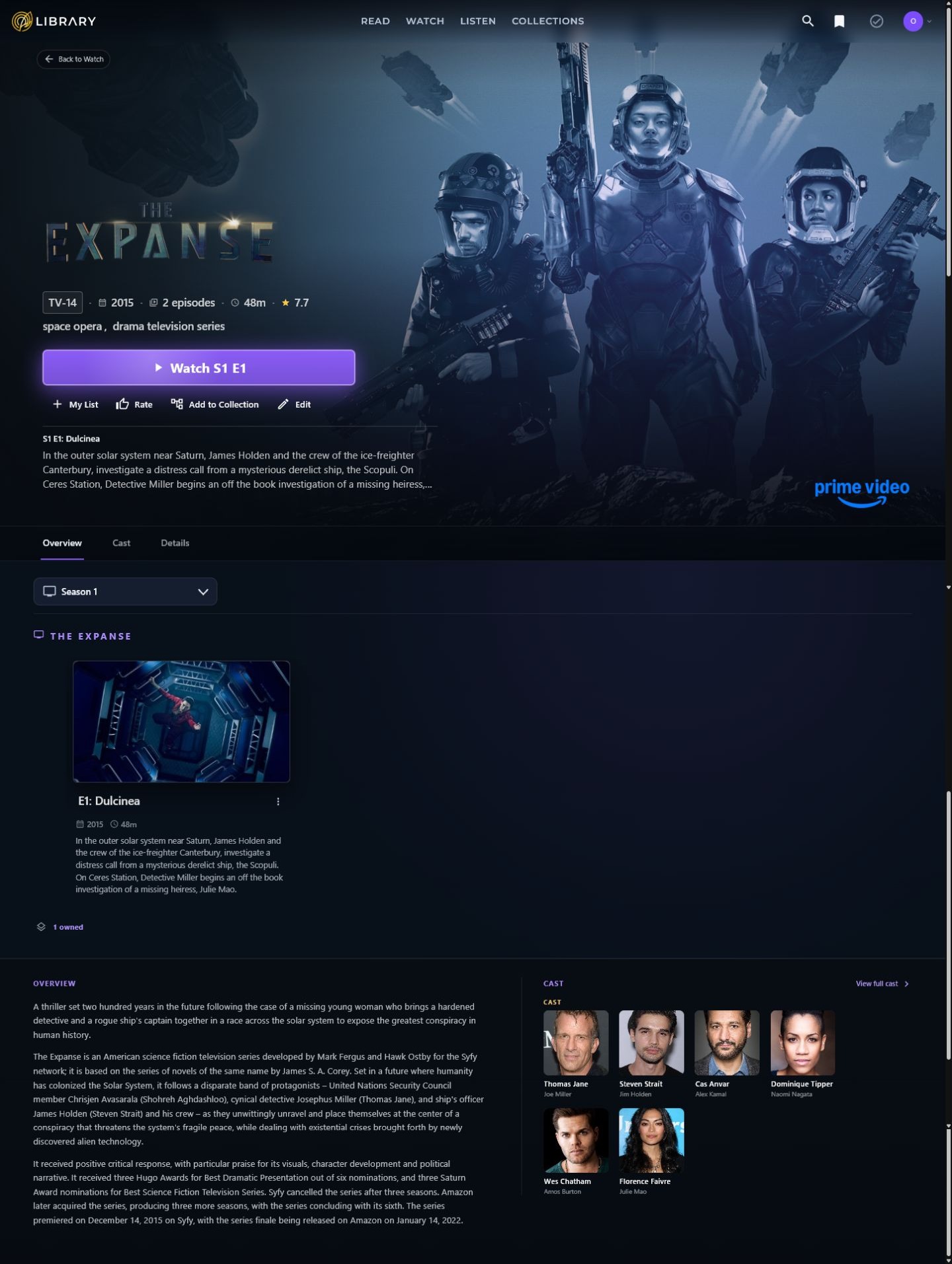 The full detail page for the TV show The Expanse