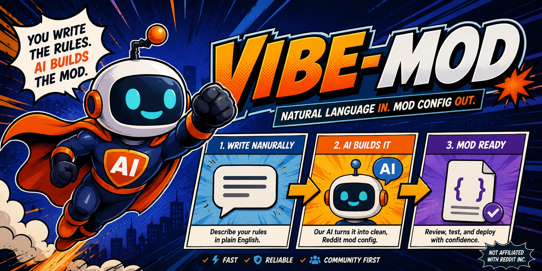 vibe-mod — write the rules in plain English, the AI builds the mod config; natural language in, mod config out