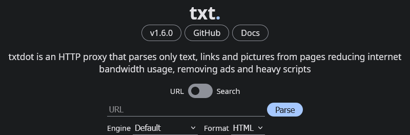 Main page with URL input field