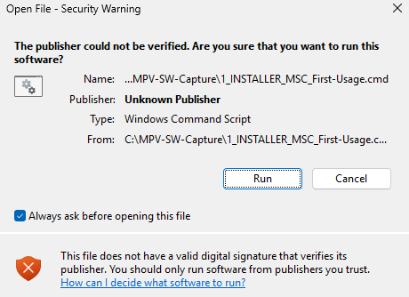 Security Warning dialog