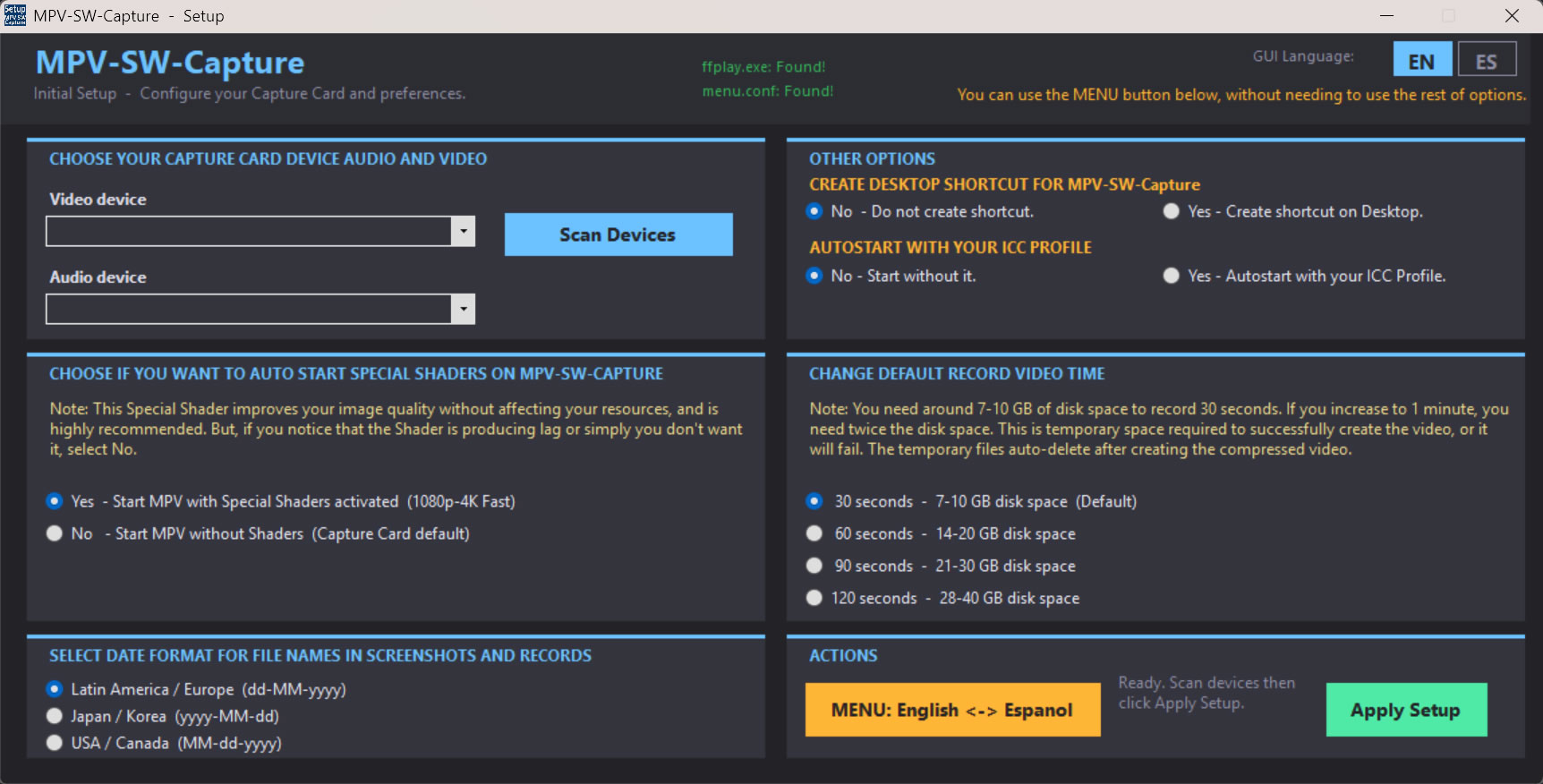 Setup GUI