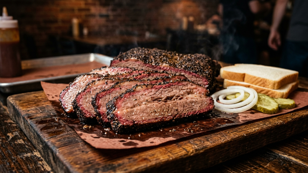 USDA Prime Brisket sliced on a cutting board